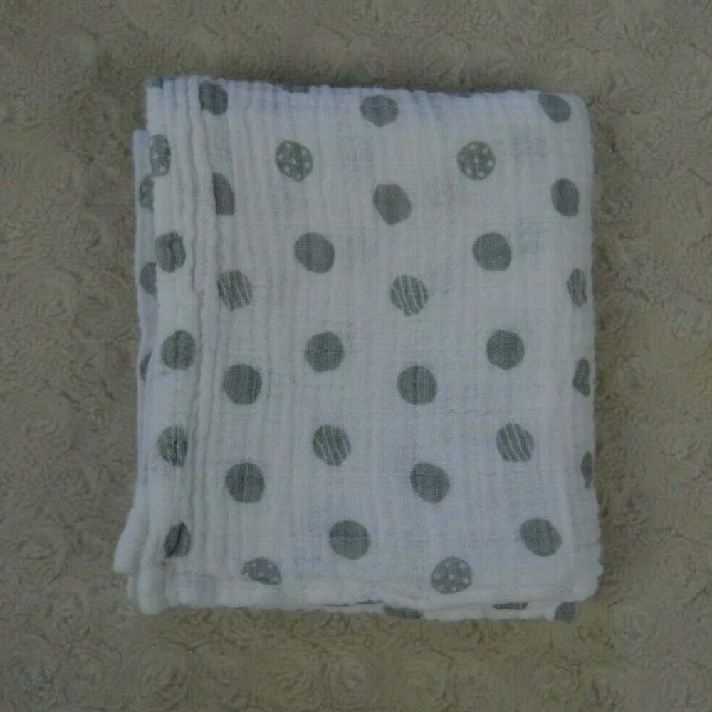 Lulujo Gray White Polka Dots Baby Lovey Security Blanket Muslin Cotton